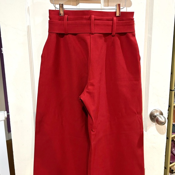 NWOT Anthropologie Cranberry Red Tailored Wide Leg Pants Tie Front Waist Size 6 - Picture 6 of 10